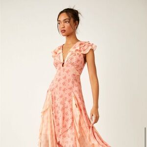 Free People Pink Ruffled Wrap Sundress for Weddings